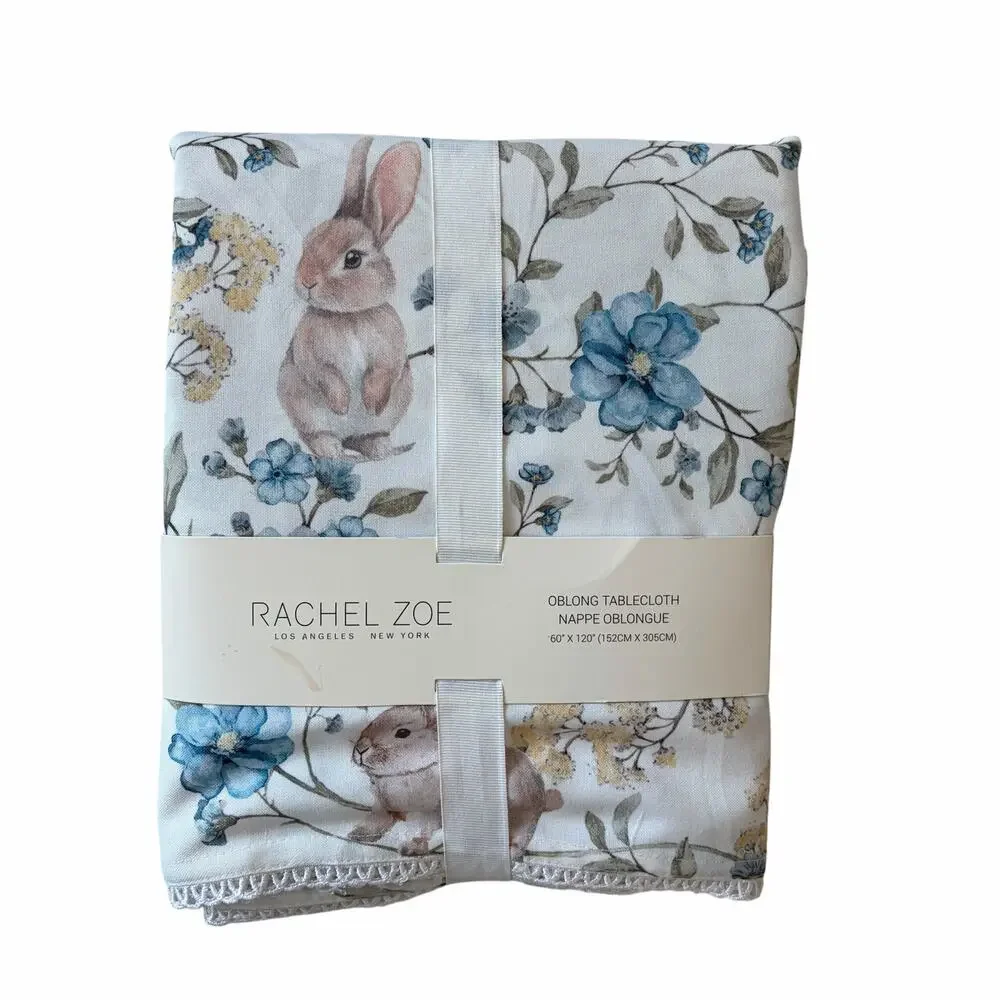 Rachel Zoe Easter Tablecloth 60x120 Oblong Spring Floral Bunny Rabbits New